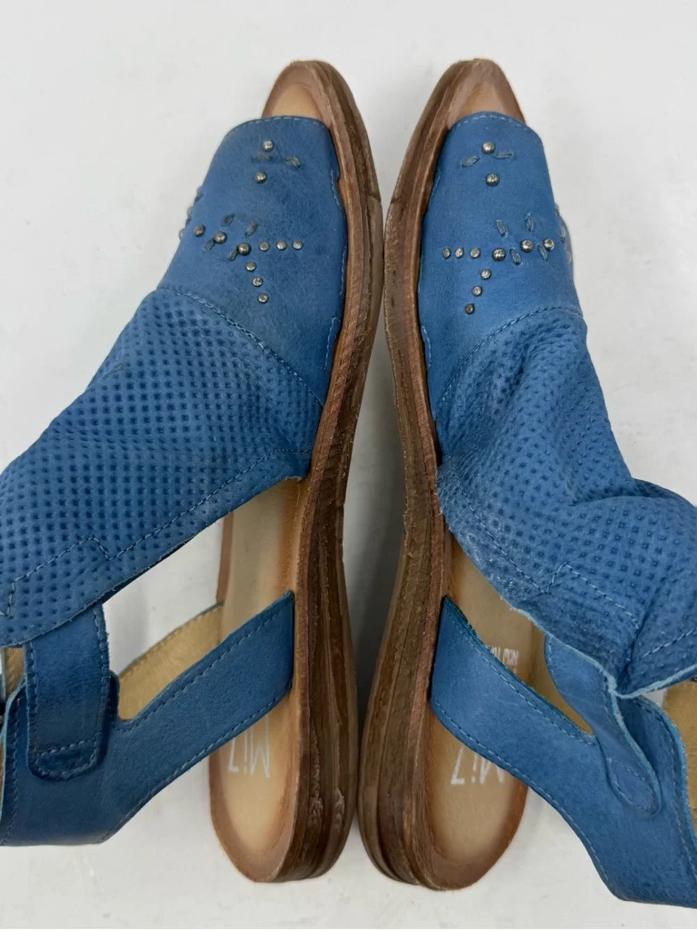 Miz Mooz Leather Ankle-Strap Sandals Fifi Denim Flats Beach Vacay Women’s US 7.5 - Picture 4 of 9